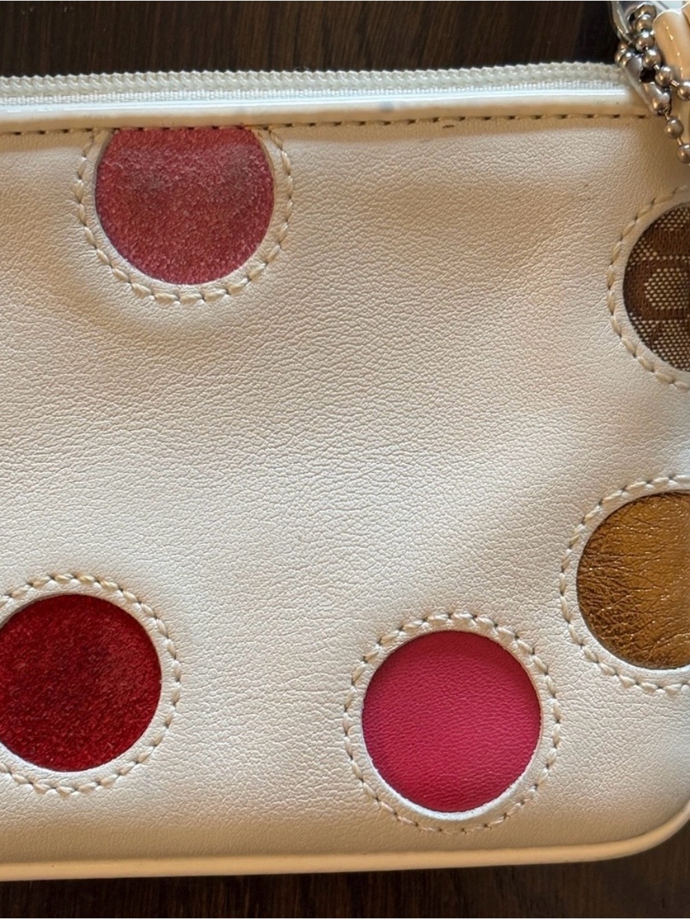 Coach limited edition White Polka Dot Wristlet Clutch with Multicolor Accents - Picture 5 of 10